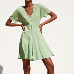 NWOT Zara Blue and Green Heart Mini Dress